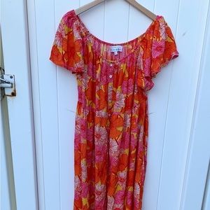 Margaux Riviera Resortwear Orange Floral Off the Shoulder Maxi Dress